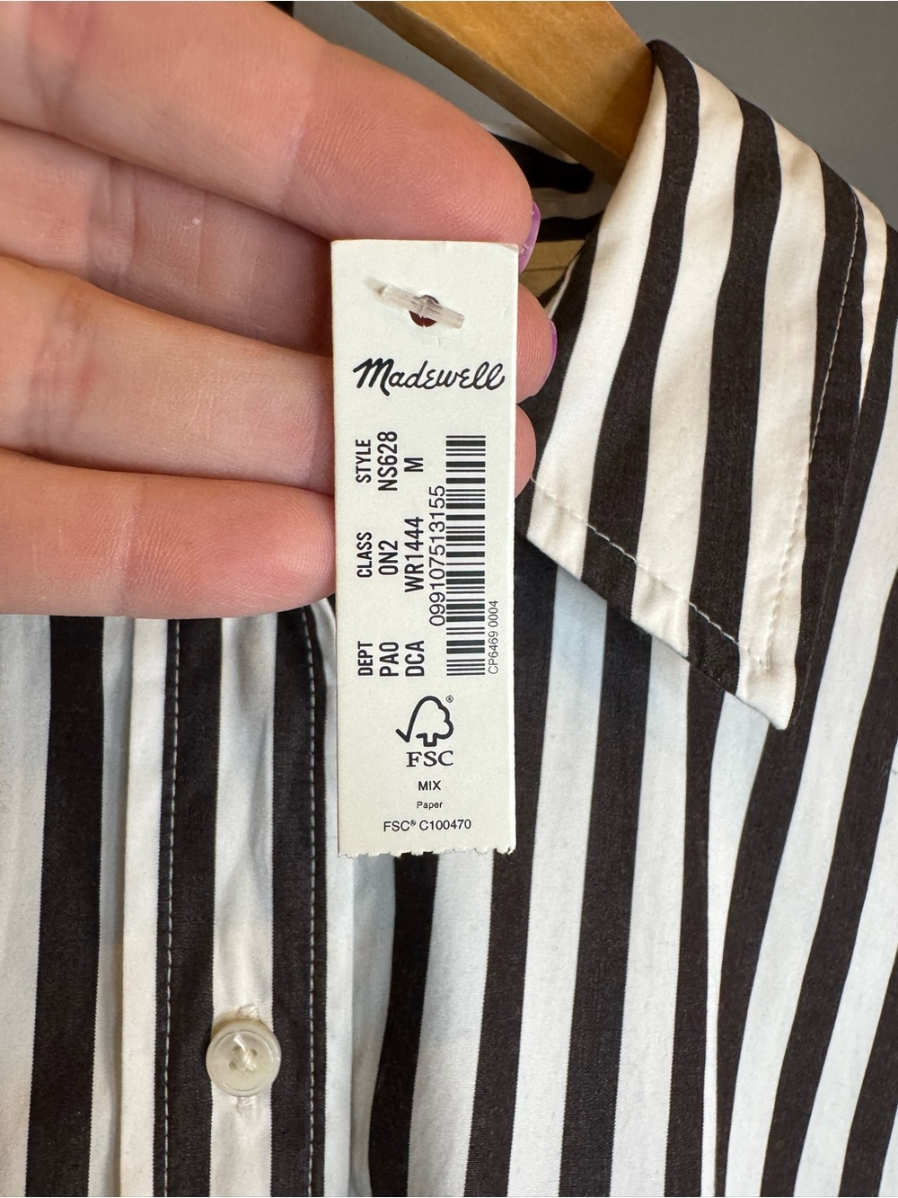 NWT Madewell Relaxed Button-Up Shirt Dark Carob Stripe 100% Cotton M - Picture 4 of 12